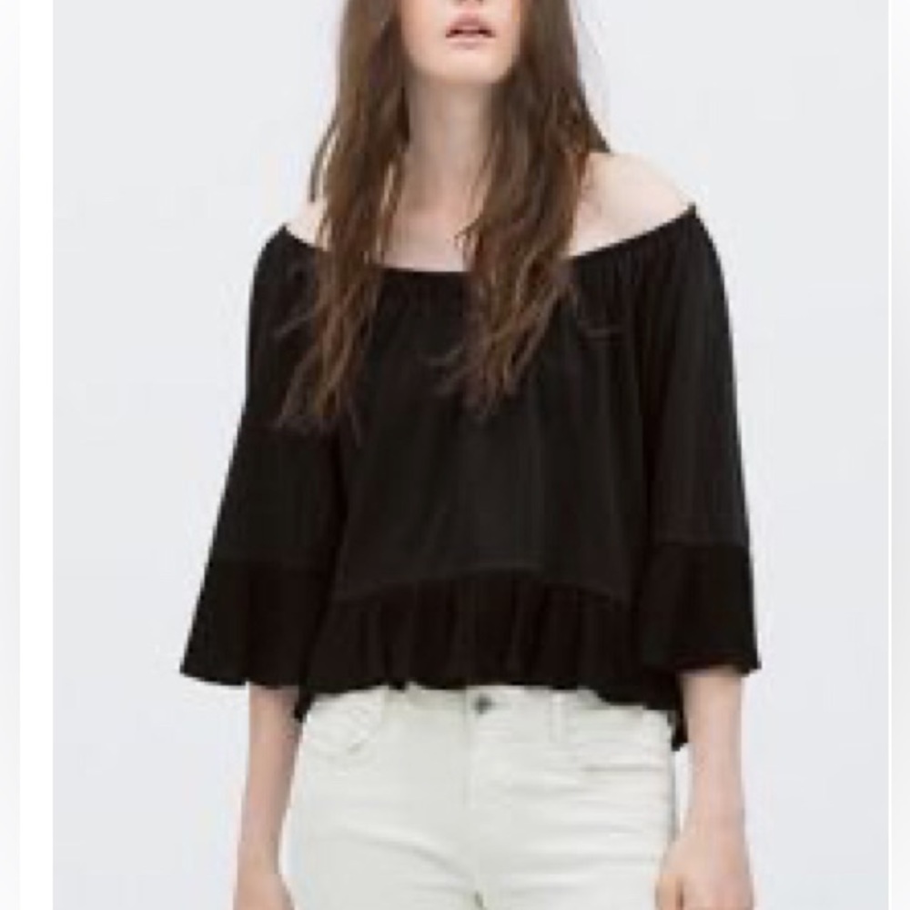 Zara Off Shoulder Ruffle Crop Blouse - Picture 2 of 6
